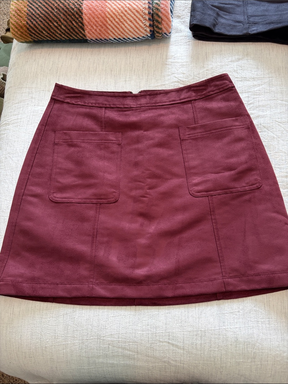 Old Navy Burgundy Suede-Look Midi Skirt with Front Pockets